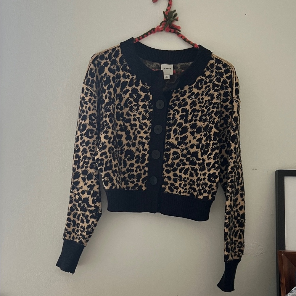 Maeve Black and Tan Animal Print Cardigan